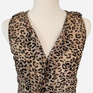 Femme by Tresics cheetah print sleeveless split neck blouse with ruffle detail